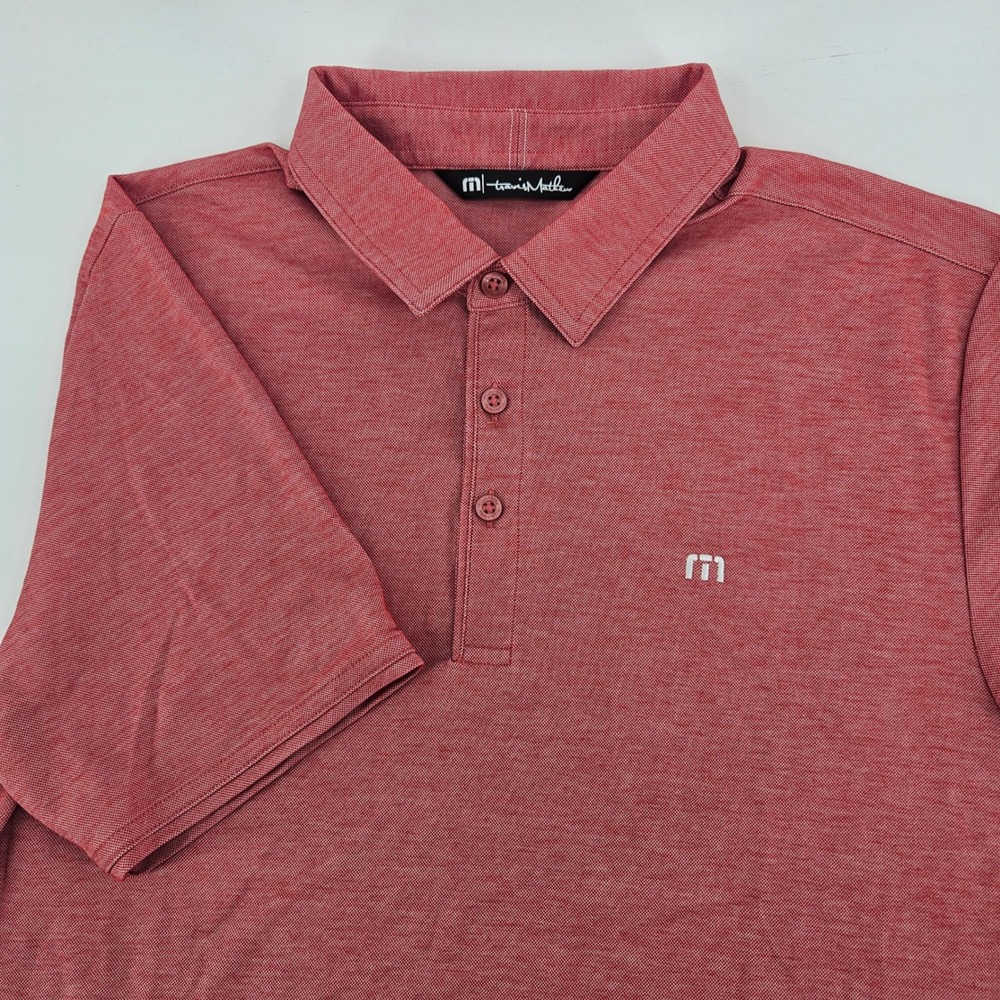 TravisMathew Mens Red Heathered Pique Short Sleeve Golf Polo Shirt Size M
